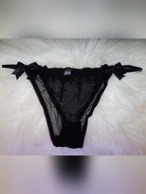 Sultry Black Lace String Bikini Panty With Bow Accents